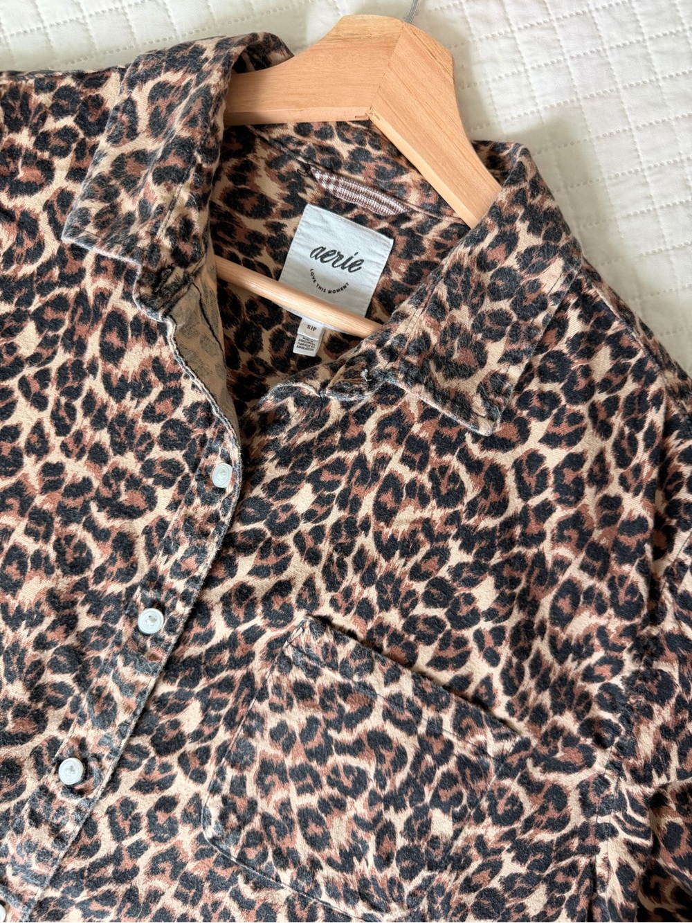 aerie Leopard Print Button-Down Shirt in Brown and Black